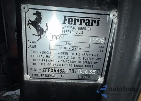 1996 Ferrari F355 Spider z USA, uszkodzony, nr VIN ZFFXR48A9T0105635